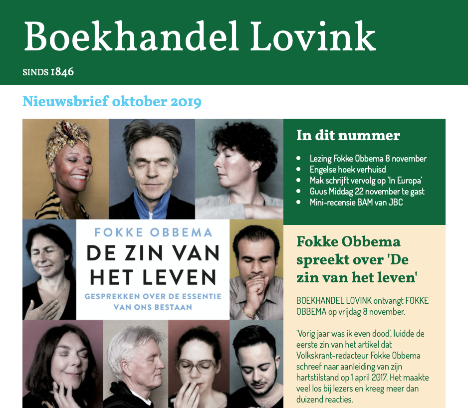 Boekhandel Lovink nieuwsbrief